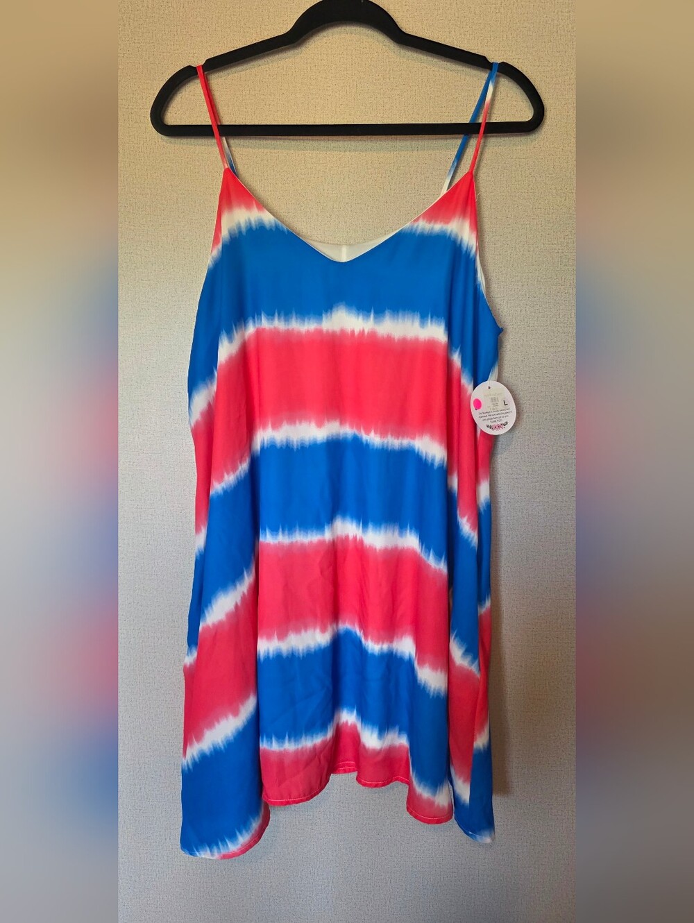 Peach Love California Red and Blue Tie-Dye Slip Dress